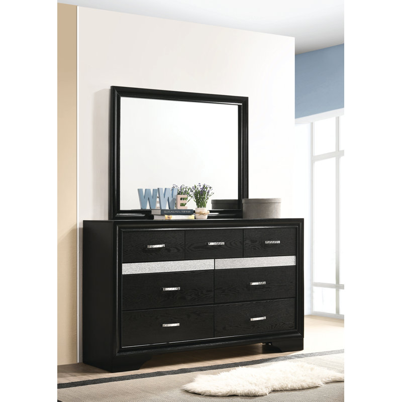 Commode 7 tiroirs avec miroir Alaena, Blanc