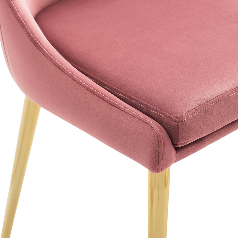 Dusty Rose Velvet Upholstered Dining Chair with Gold Metal Legs