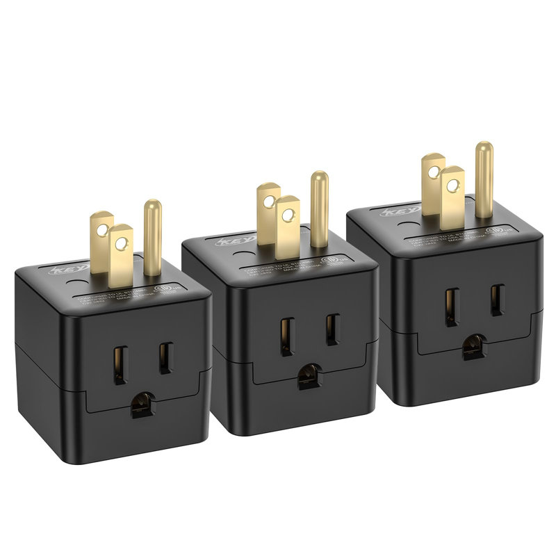 Adaptateur de prise murale à 3 broches avec fiche de mise à la terre KeyPower, homologué ETL (ensemble de 3)