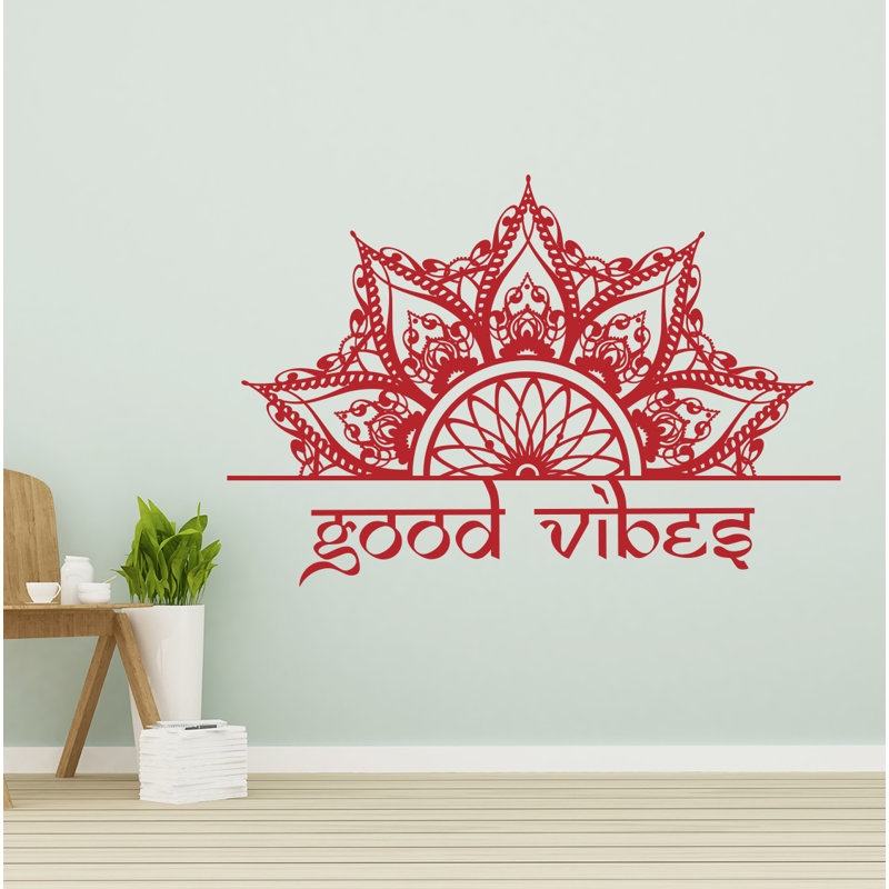Adhésif décoratif demi-mandala, H 22 po x l 34 po, Rouge