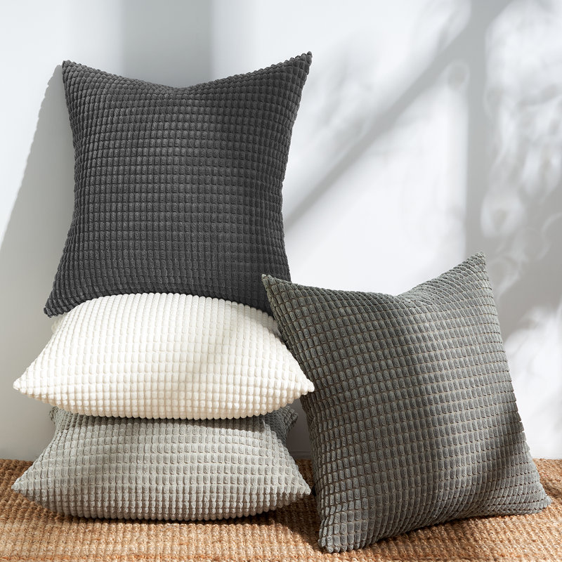 Corduroy Topfinel Throw Pillows Covers Multi Combo-Fluffy Corduroy Decorative Cushion Case Set of 4, Gray, 20"H x 20"W