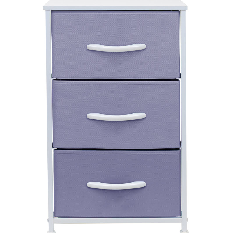 Sorbus 3 Drawers Nightstand with Steel Frame and Wood Top, Purple/White