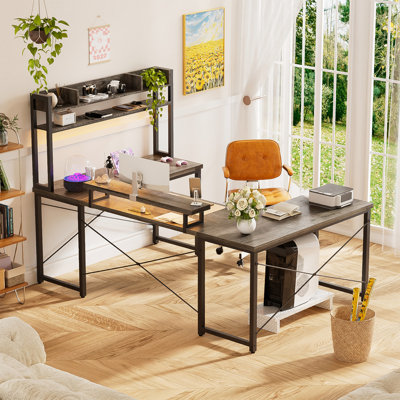 Kanisha U-Shaped Metal Base Computer Desk with Power Outlet