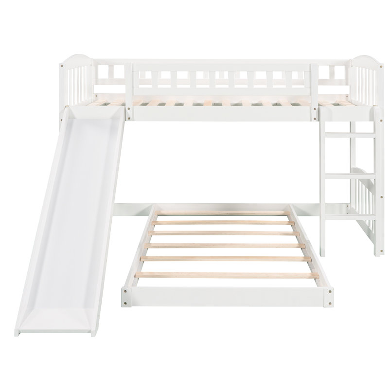 Lit simple au-dessus d'un lit superposé, conception de couleur blanche, glissade et fonctionnalité, matériaux en pin massif, espace optimisé pour les chambres à coucher, décoration esthétique grise, lit de soutien de matelas à 18 lattes avec lit réversible, bois