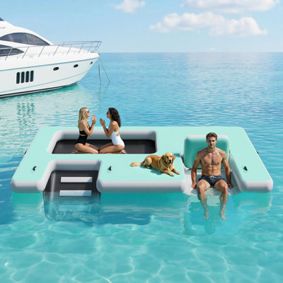 Inflatable Floating Dock Platform with Seat, Ramp, and Hammock, 12 ft. L x 6 ft. W, Non-Slip Surface