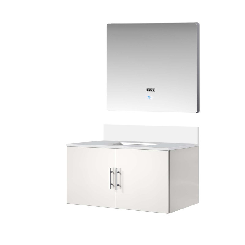 Meuble-lavabo polyvalent avec comptoir en quartz de qualité supérieure et miroir à DEL pour une fonctionnalité accrue