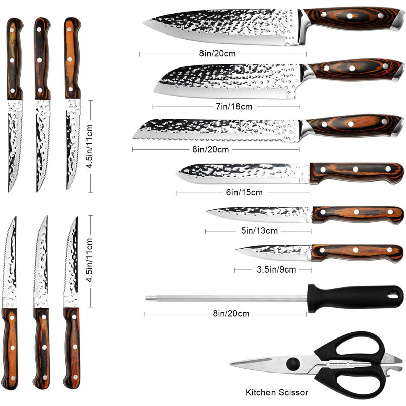 15-piece Wooden Kitchen Knife Set With Block