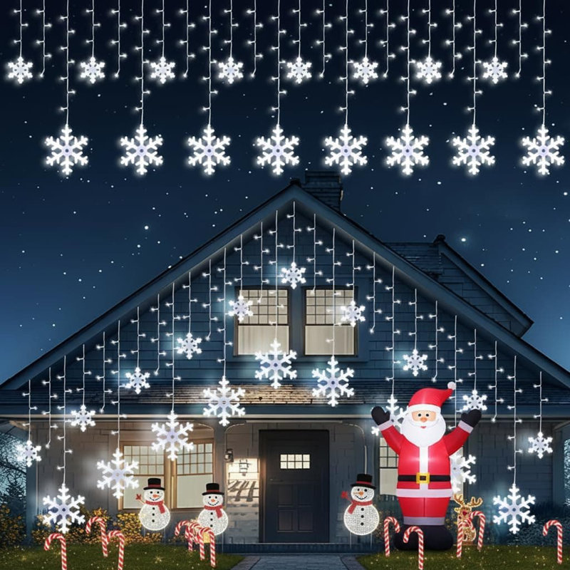 Guirlande de Noël en forme de flocon de neige avec 228 lumières DEL, guirlande de 20 pi avec 24 points de chute, 8 modes d'éclairage, fonction minuterie pour les décorations des Fêtes intérieures et extérieures