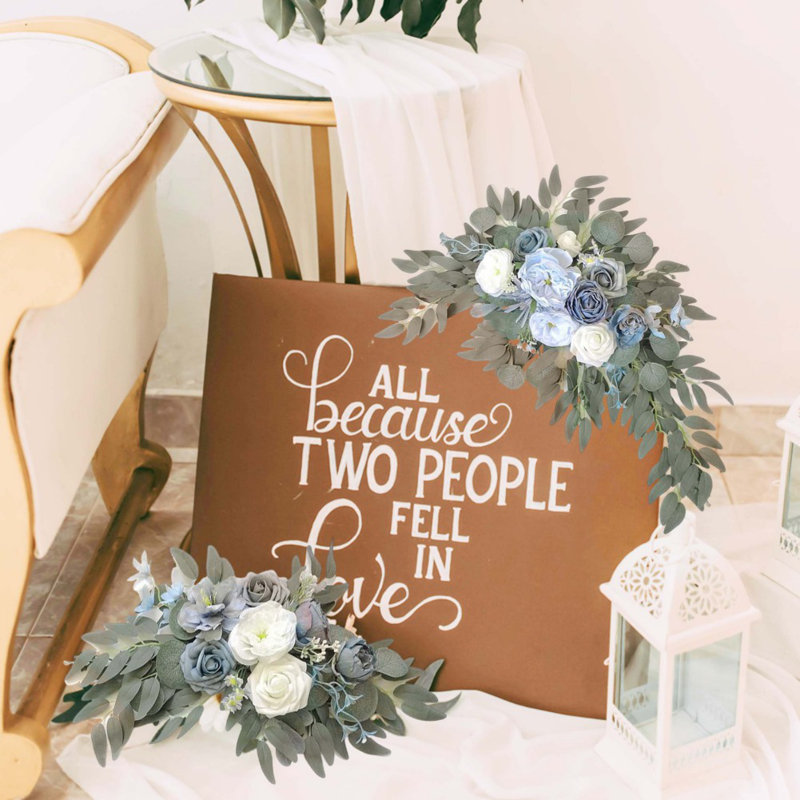 Ensemble de 4 fleurs artificielles pour mariage, Bleu