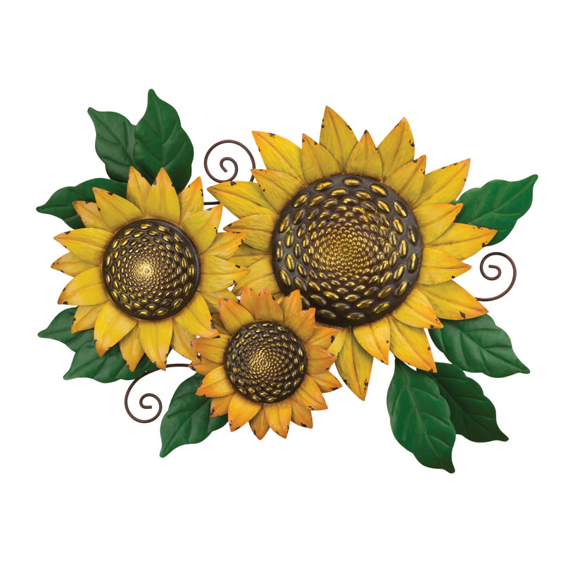 Décoration murale d'extérieur en métal de tournesol de 31 pouces de large avec finition multicolore résistante aux intempéries pour une décoration intérieure et extérieure