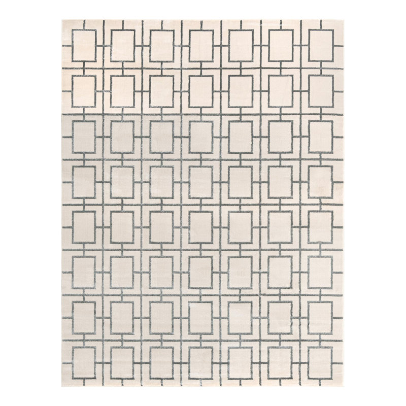 Glam Geometric White Silver Area Rug, Rectangle 10' x 13'1"
