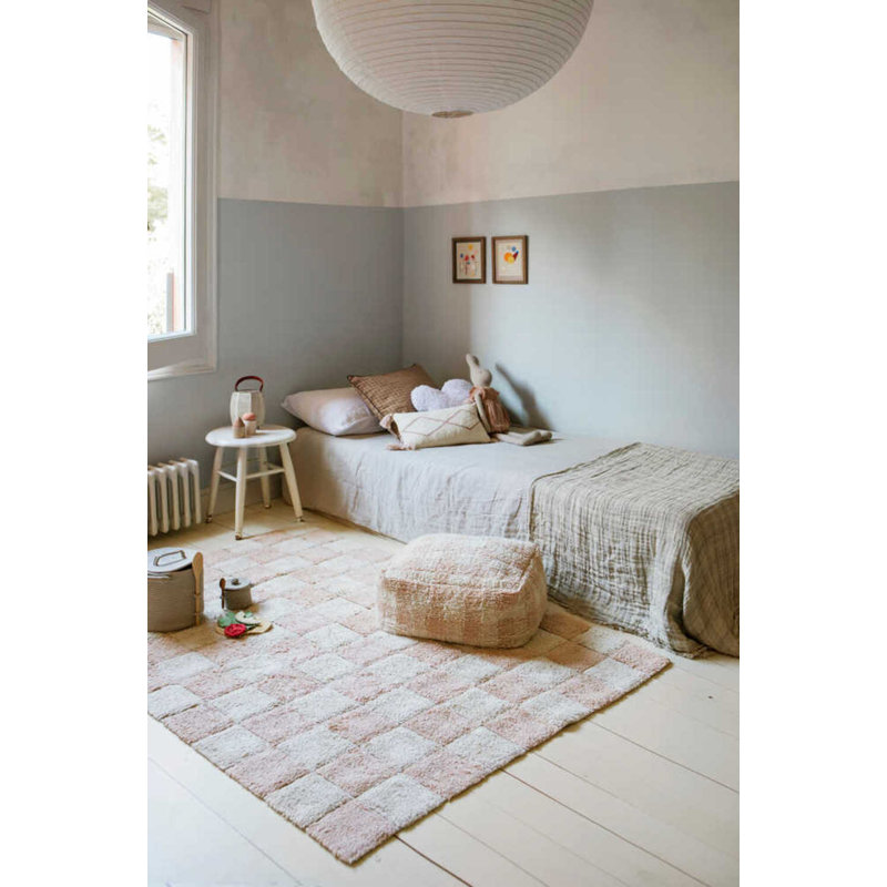 Vichy Square Pouf, Rose