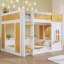 Lit superposé double au-dessus de double avec tablettes de rangement, fenêtre et deux portes, blanc et naturel-1512427479
