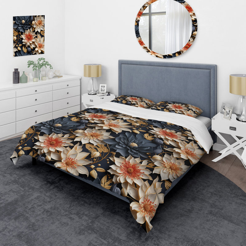 Ensemble de housse de couette Peach Ethereal Elegance Floral Blooms I - Floral