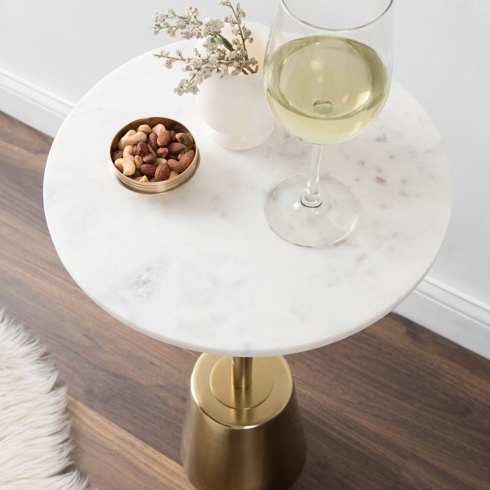Cemil End Table, Gold, White, 23.25" H x 14" W x 14" D