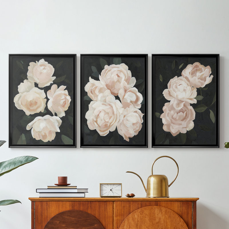 Nighttime Flora I - Toile tendue avec châssis sur mesure - 3 pièces, Noir, H 21 po x l 30 po