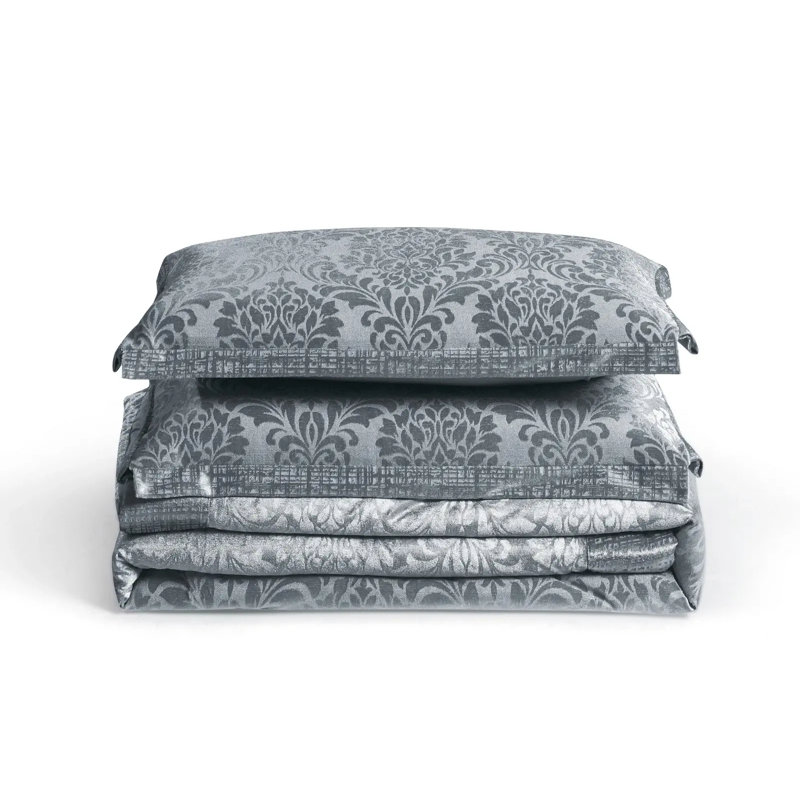 Polyester Floral Bedspread with Pillow Shams, Kingsize Bedspread + 2 Standard Shams, Grey
