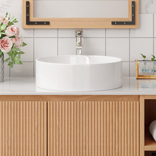 14.17'' Single Bathroom Sink, Round Vessel Ceramic Basin Without Faucet, No Cabinet