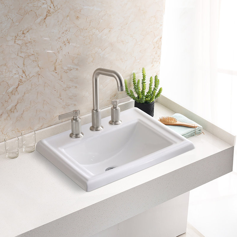 Ruvati 23 x 18 inch Drop In Topmount Bathroom Vanity Sink White Rectangular Porcelain Ceramic with Overflow