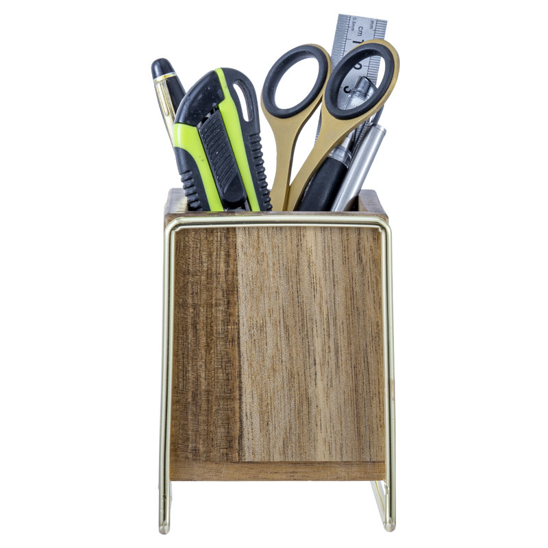 Porte-stylo carré en bois d'acacia