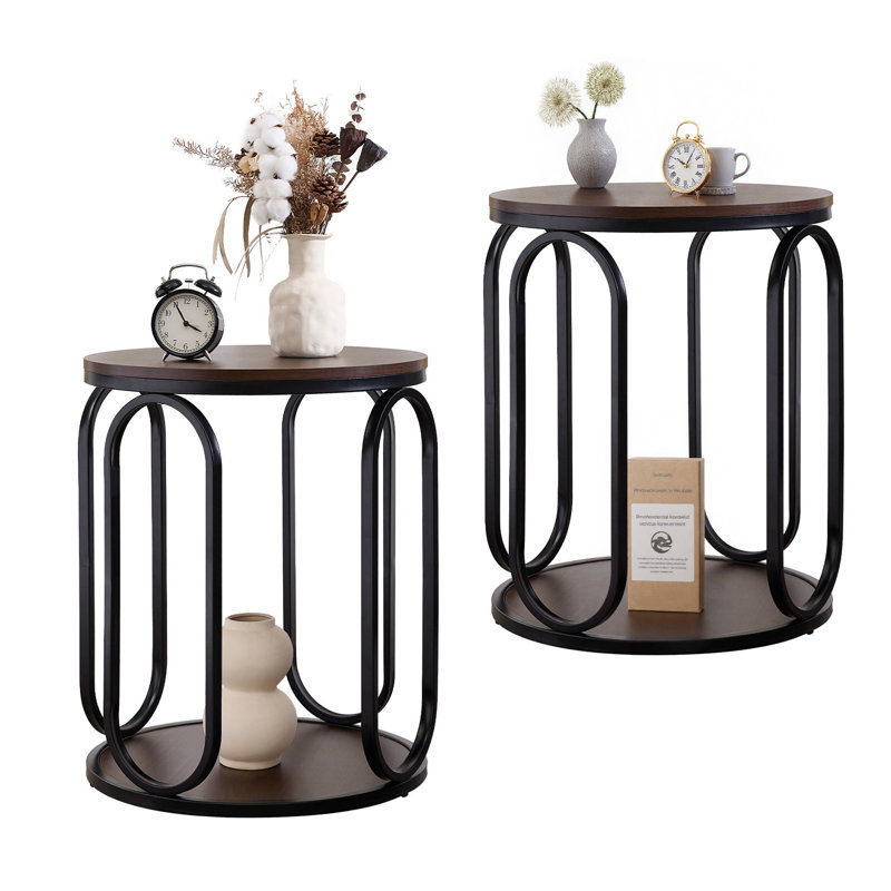Carnforth 24.4"H Round End Table with Storage, Espresso Wood
