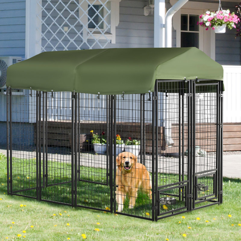 Chenil d'extérieur avec housse imperméable Pawhut, 71.92" H x 95.92" W x 48.13" D, Vert