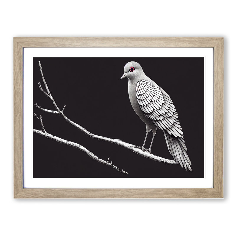 Alluring Dove Bird - Single Picture Frame Print, 46cm H x 64cm W x 2cm D, Oak