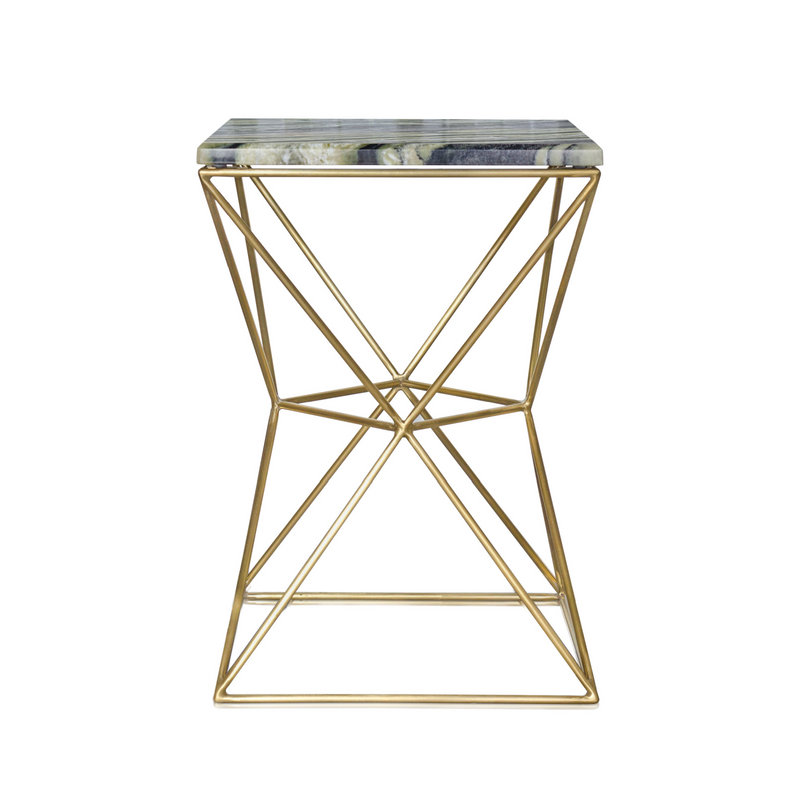Marble End Table, White/Gold