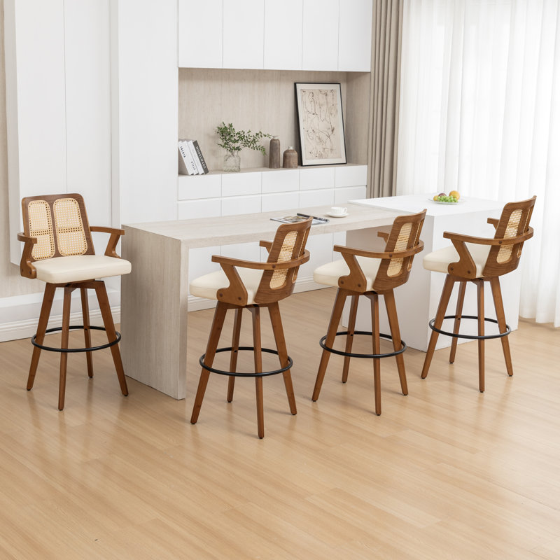 Swivel Upholstered Counter Stool, Beige, 4, Bar Stool (76.5cm Seat Height)
