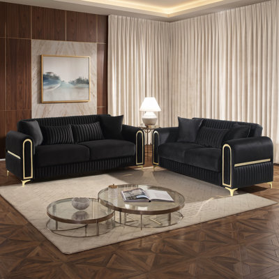 Duron 2PC Living Room Set Black