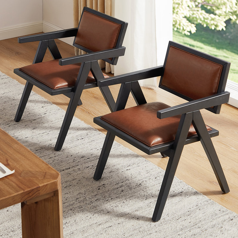 Chaise d'appoint de salle à manger avec accoudoirs rembourrés Retro, Brun / Noir