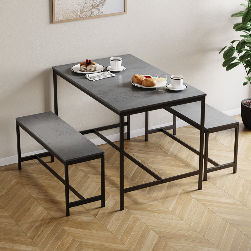 Abneer 4 - Person Dining Set, Black, Concrete Grey, Concrete Grey