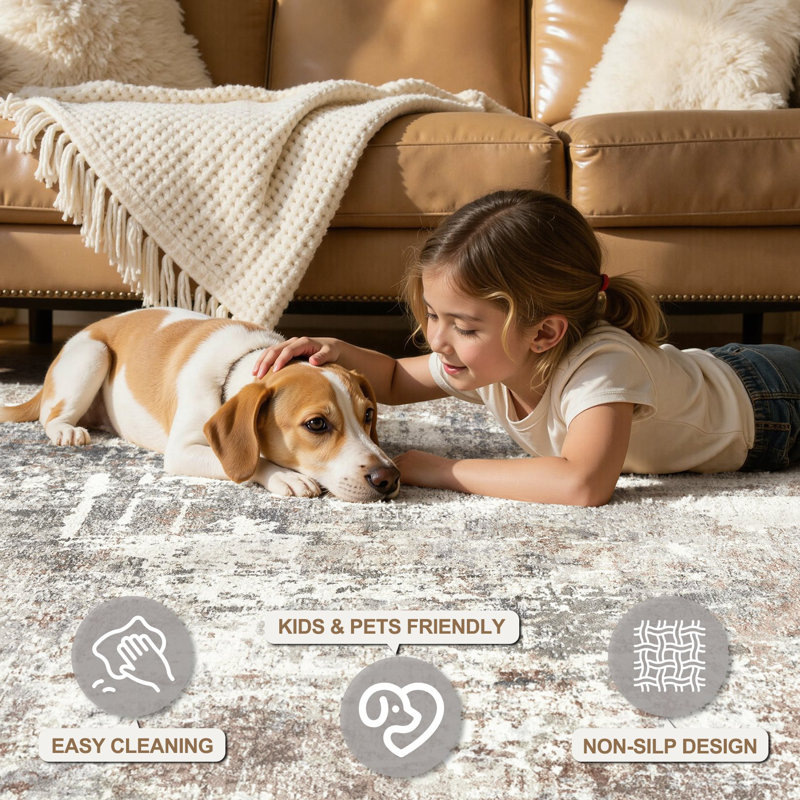 Modern Abstract Area Rug Non Slip Washable Rugs for Living Room Bedroom-Beige/Brown, Rectangle 9' x 12', Brown
