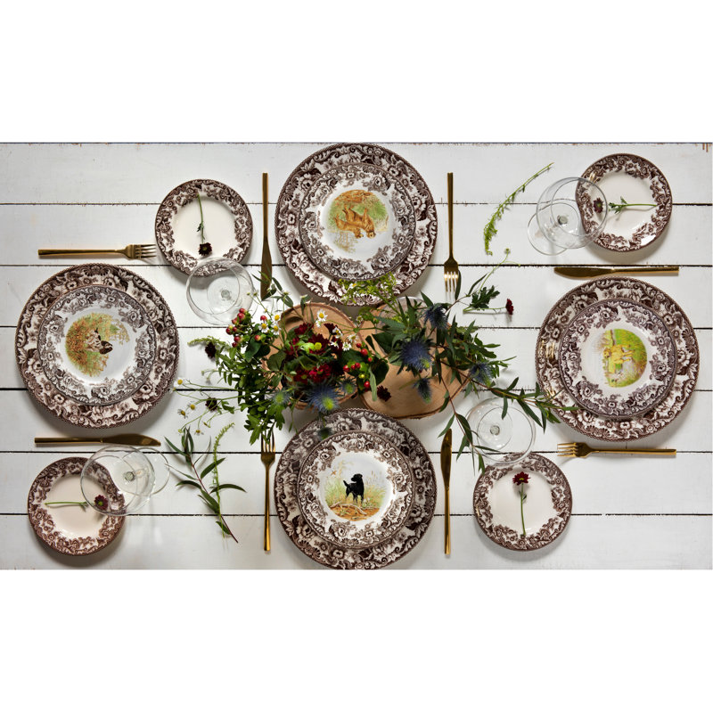 Assiette plate Spode Woodland Dogs 10,5 "noir