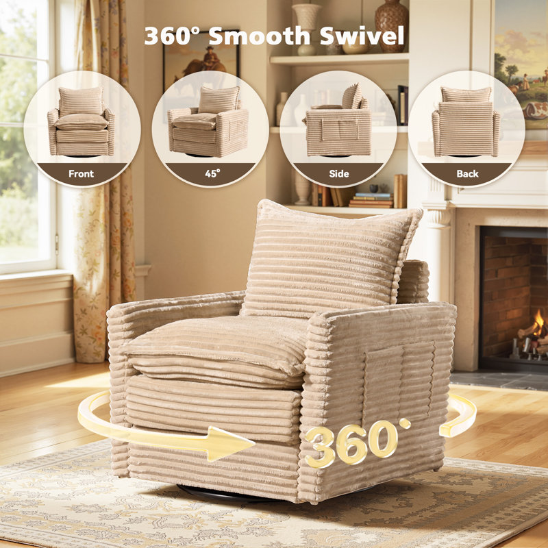 Canapé modulaire en velours côtelé 4 pièces avec chaise berçante pivotante, siège profond pour salon et chambre à coucher, canapé rembourré moelleux et moderne, facile à assembler