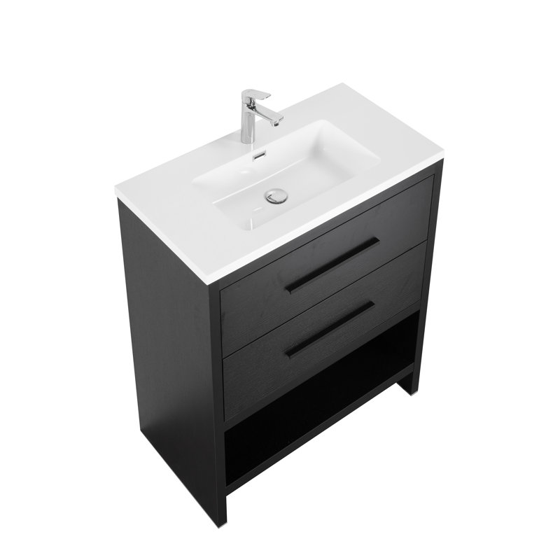 Ragland 30 po L x 19 po P 2 tiroirs Meuble-lavabo autoportant avec évier simple et Comptoir en Polymarbre blanc