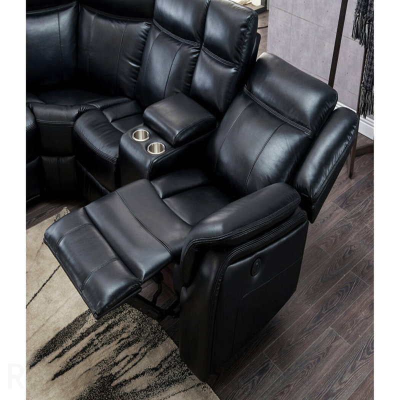 Canapé modulaire en cuir noir Jupiter