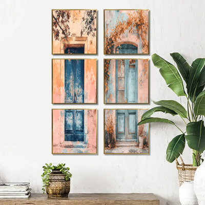 Porte bleue parisienne en pastel rose - ensemble d'art mural Paris de 6