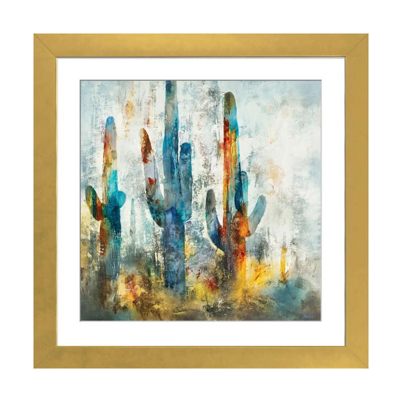 «Saguaro Forest» encadré par Scott Brems, H 16 po x l 16 po x P 1 po, Papier avec cadre doré, Oui