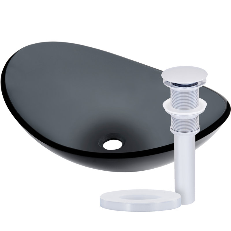 Lavabo de salle de bain vasque ovale en verre, Transparent, Nickel brossé