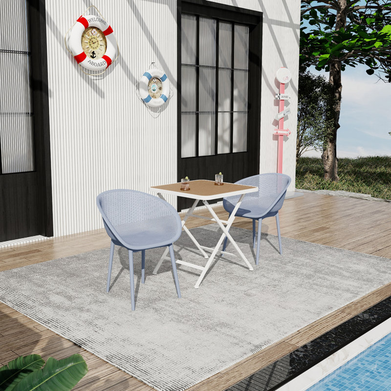  Ensemble bistro 3 pièces Summer, table carrée pliable, 2 chaises bleu clair