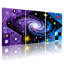 Ensemble de 3 tableaux abstraits sur toile tendue représentant un cosmos et une galaxie en spirale-1247968453