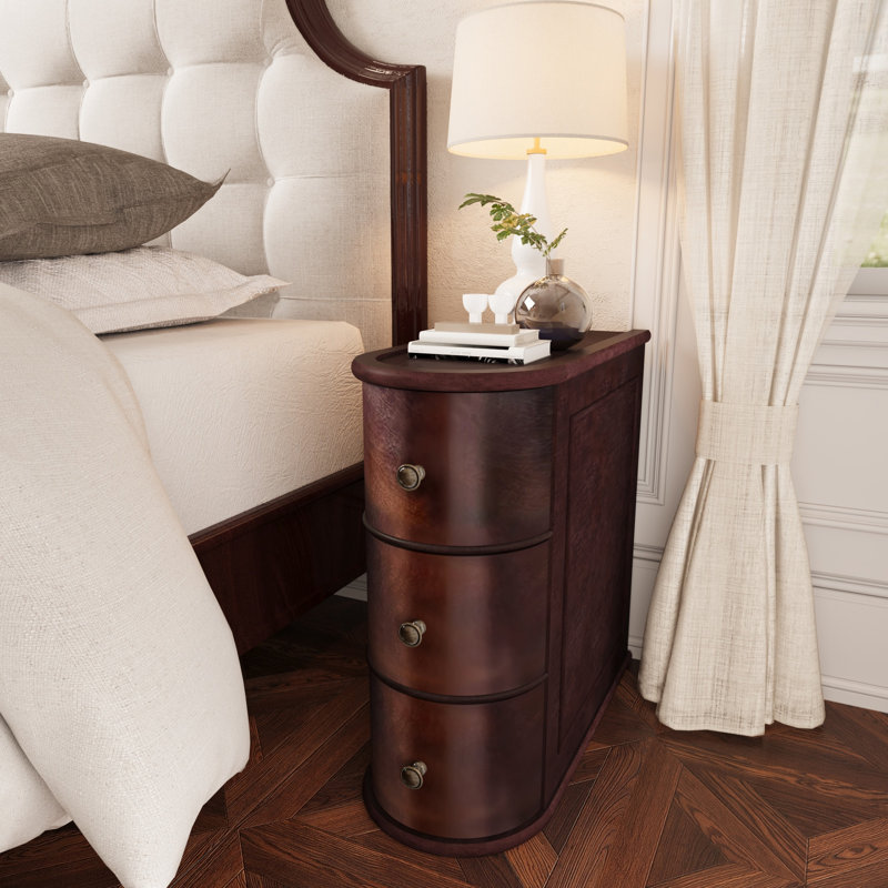 Table de chevet rétro à 3 tiroirs avec table de chevet de style rétro pour la chambre à coucher, Cerisier