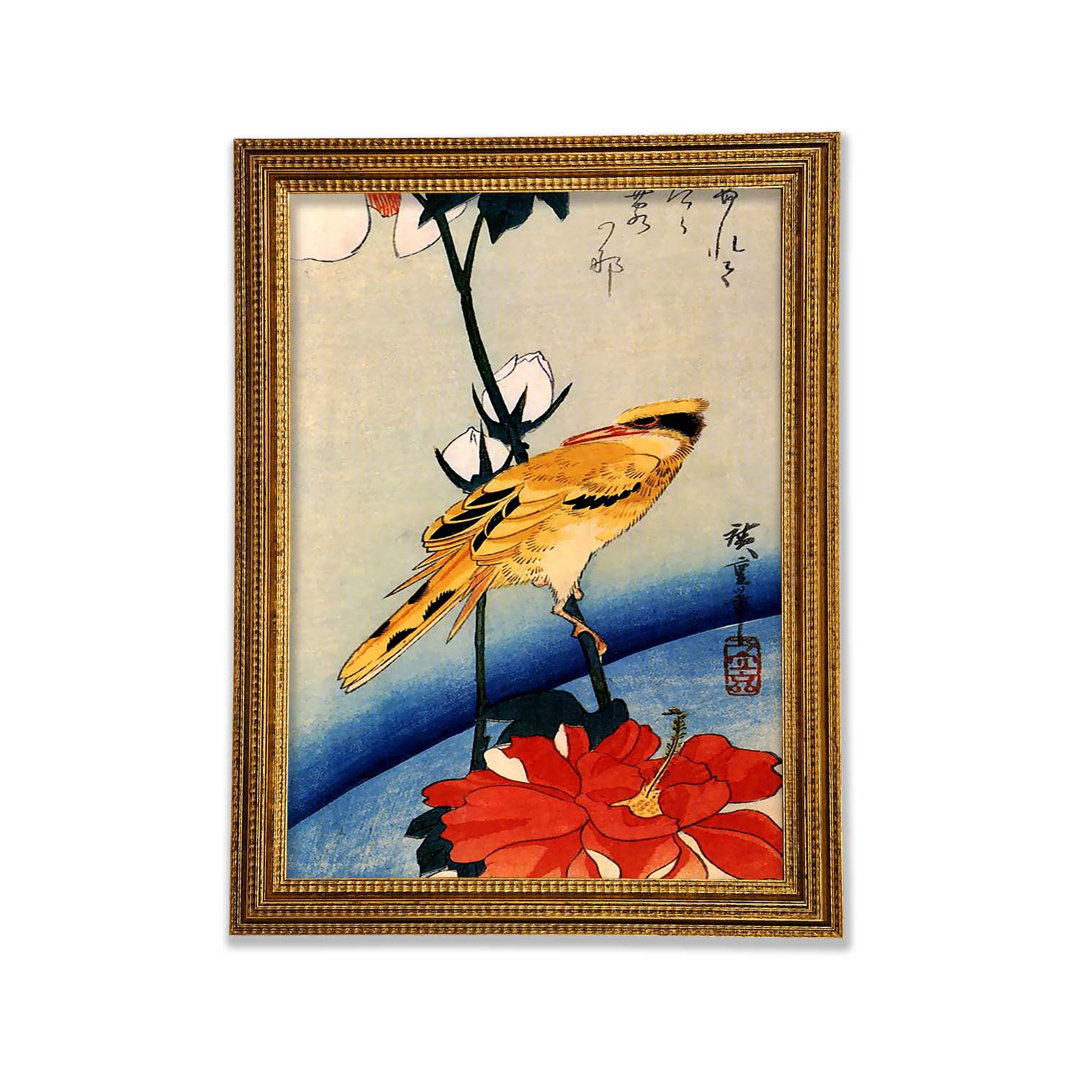 Goldener Oriole auf einem Hibiskuszweig von Hiroshige - Einzelne Bilderrahmen Kunstdrucke