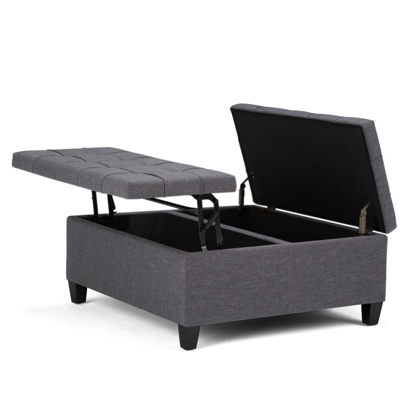 Harrison 36"W Upholstered Vegan Leather Transitional Square Lift-Top Ottoman with Hidden Storage, Slate Gray Fabric