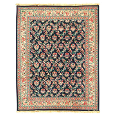 Hand Knotted Wool Oriental Area Rug in Navy And Ivory