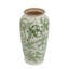 Vase trompette en céramique à feuilles vertes et blanches de 15 pouces