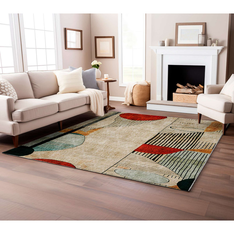 Non-Slip Area Rug, 2.6 x 4.9 ft, 60% Cotton & 40% Polyester | Machine Woven, Digital Print, No Pile, 0.3 in Thick | Easy to Clean, Stylish Design for Living Room & Bedroom | Durable & Comfortable