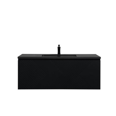Rose 48 po L x 21 po P 2 tiroirs Meuble-lavabo autoportant avec évier simple et Comptoir en Quartz noir