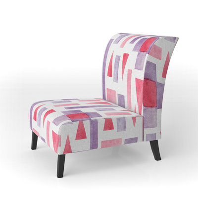 Fauteuil de chambre à motif géométrique rose et mauve revêtu de velours